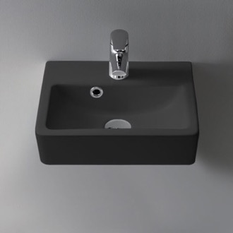 Bathroom Sink Small Matte Black Ceramic Wall Mounted or Vessel Sink CeraStyle 001407-U-97